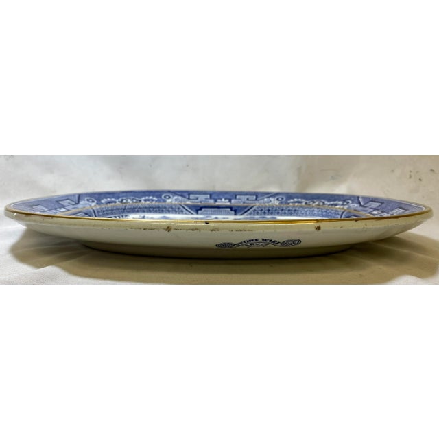 Blue Antique Gold Rimmed Oval Beech Hancock & Company Blue Willow Serving Platter From England - Circa 1851 For Sale - Image 8 of 12
