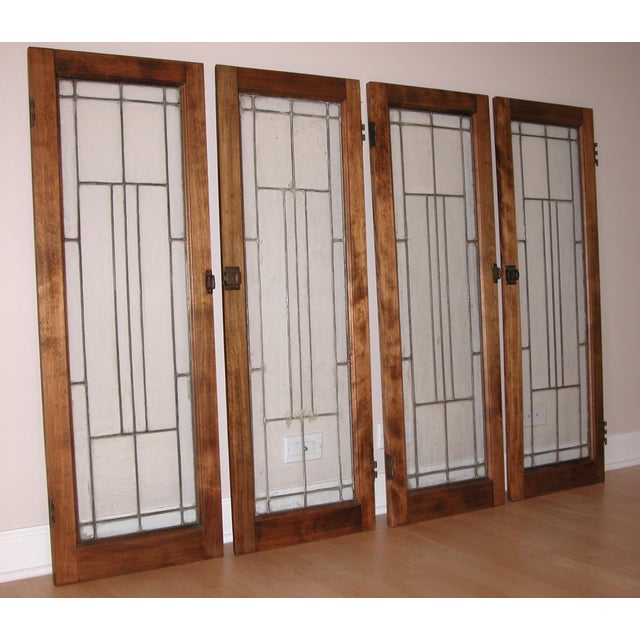 This set of 4 A&C Mission design leaded glass cabinet doors were original to my 1913 Arts & Crafts bungalow in the Villa...