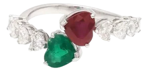 Natural 0.71 cts emerald & 1.02 cts ruby & 0.76 cts diamond ring in 18k gold