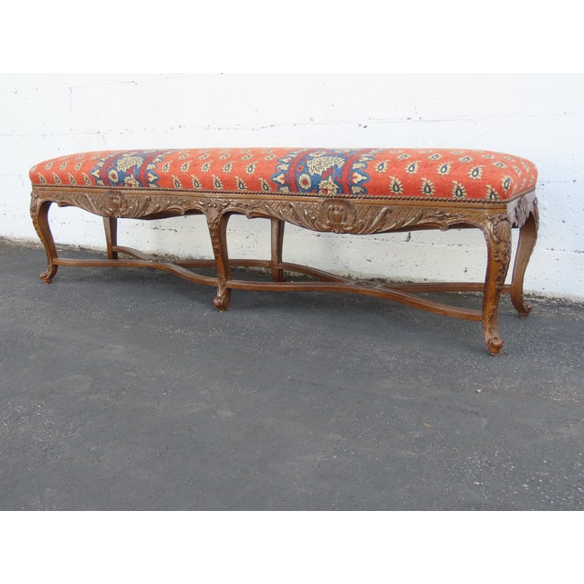 French Heavy Carved Extra Long Upholstered Bed End Hallway Bench 6923 For Sale - Image 18 of 18