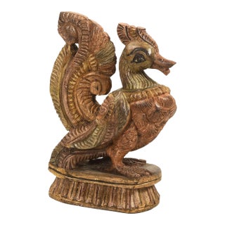 Vintage Carved Distressed Wooden Peacock Sculpture For Sale