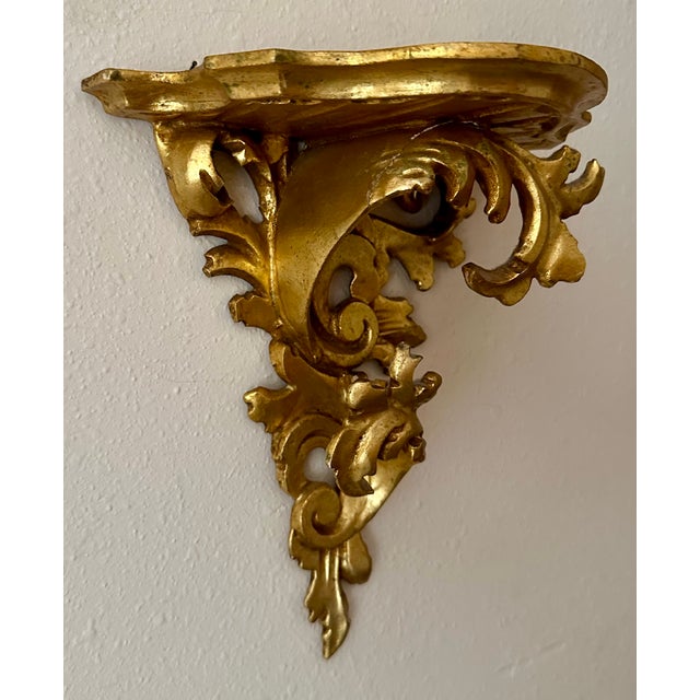 Vintage Hand Carved Giltwood Wall Bracket. Italian Handmade Scrollwork Shelf. Rococo Style For Sale - Image 4 of 10