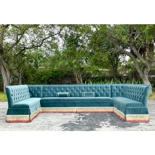 Vintage Regency Sherril Williams Monumental Custom Tufted Banquette Sofa For Sale - Image 12 of 12