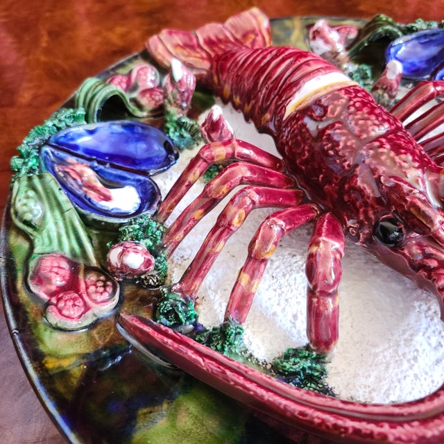 Ceramic 13" Salt Lobster Crustacean Portugese Majolica Trompe l'Oeil of Mid Century For Sale - Image 7 of 10
