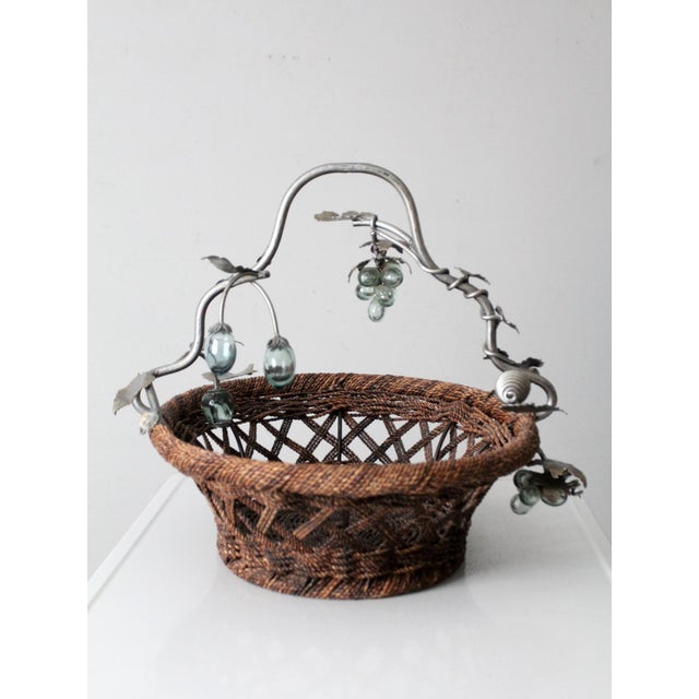 Vintage Large Grapevine Basket With Metal Handle For Sale - Image 12 of 18