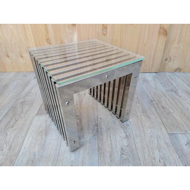 Mid 20th Century Mid Century Modern Milo Baughman Style Slat Chrome Side Table - Pair For Sale - Image 5 of 10