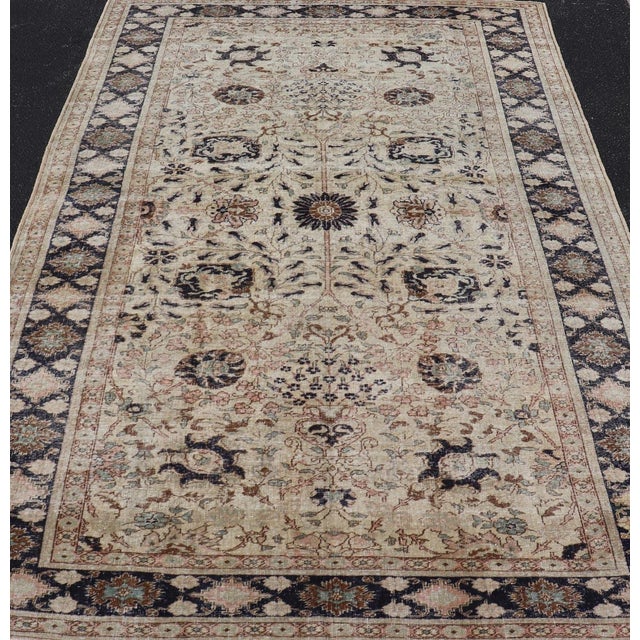 Tribal Vintage Turkish Sivas Rug With Intricate Floral Patterns in Ivory, Navy, and Brown 6'2"x9'4" For Sale - Image 3 of 10