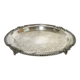 Vintage Footed Silver Platter With Shell Cartouche Edge Details For Sale