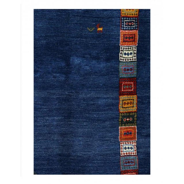 Pasargad DC Blue Color Fine Hand Knotted Persian Gabbeh Rug For Sale - Image 4 of 4