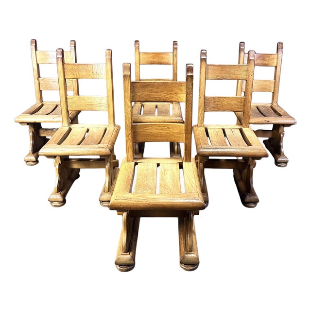 Brutalist Oak Dining Chairs, 1960s, Set of 6 For Sale