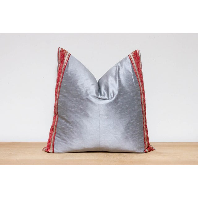 Indian Hazy Silver Festive Silk Euro Pillow Cover For Sale - Image 3 of 7