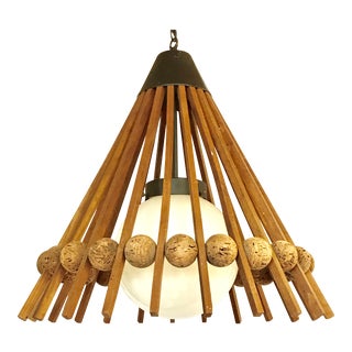 Mid-Century Teak and Cork Pendant Chandelier For Sale
