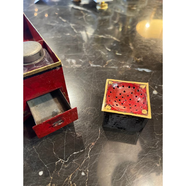 French 18th Century French Red Tole Painted Ink Stand For Sale - Image 3 of 6