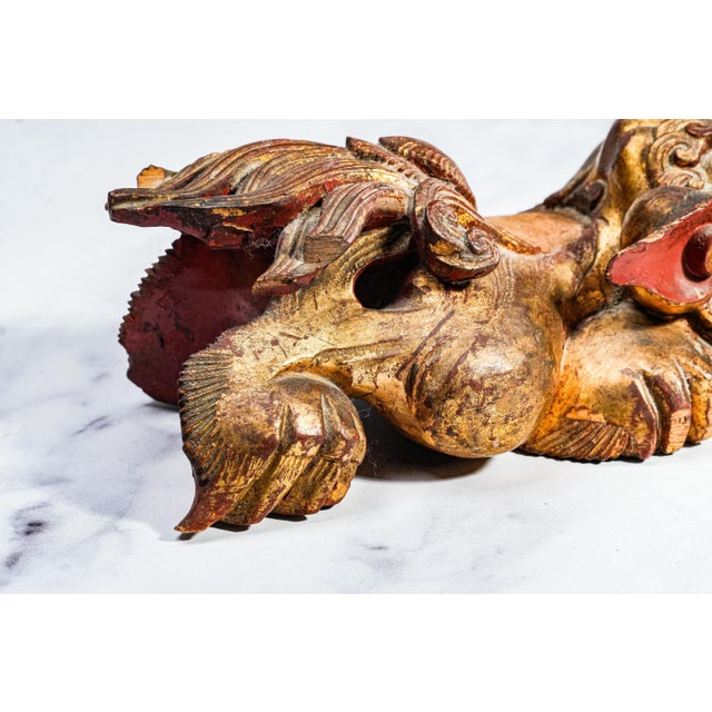 Hand Carved Antique Chinese Guardian Lion Wall Plaque Gilt Foo Dog Sculpture Asian Home Decor For Sale - Image 10 of 17