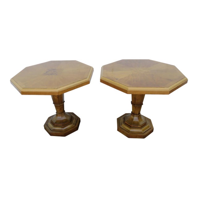 Mid Century Modern Octagon Pair of Side End Tables by Weiman For Sale