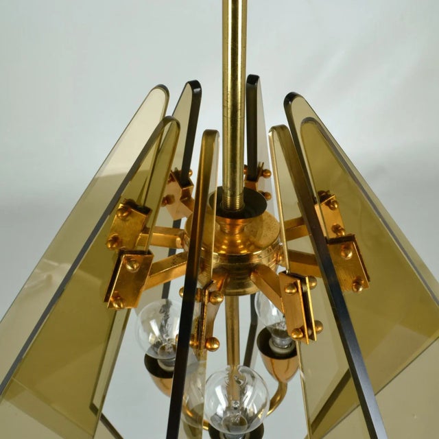 Italian Pendant in Tinted Glass and Gilded Brass by Gino Paroldo, 1950s For Sale - Image 6 of 10