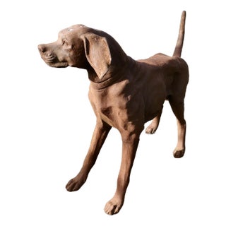 Large Weathered Cast Iron Standing Statue of a Hunting Dog in Cast Iron, 1950s For Sale