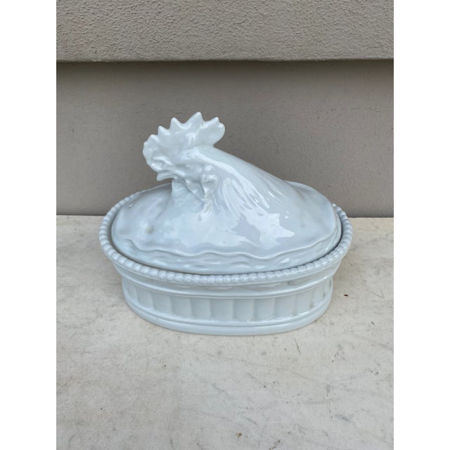 French trompe l oeil white porcelain Rooster Pate tureen circa 1950.