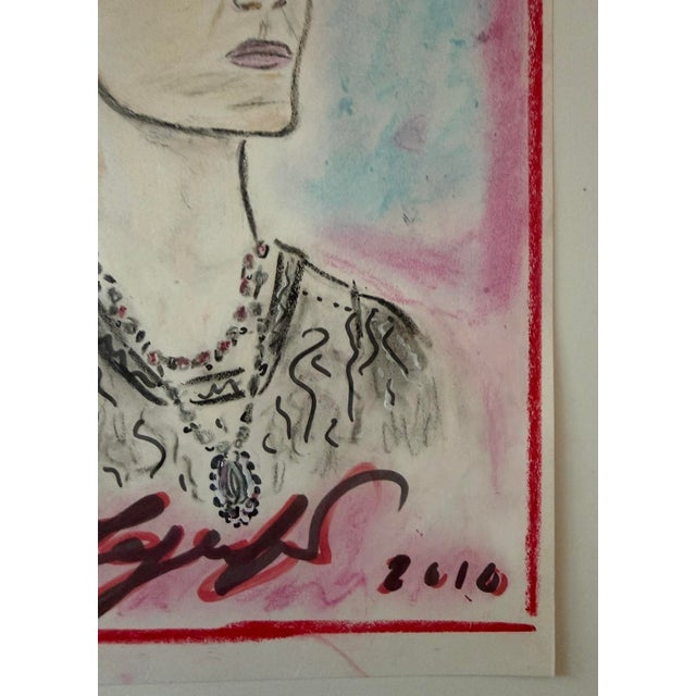 Karl Lagerfeld Original Signed Karl Lagerfeld Drawing Portrait of Sheikha Moza, 2010 For Sale - Image 4 of 10