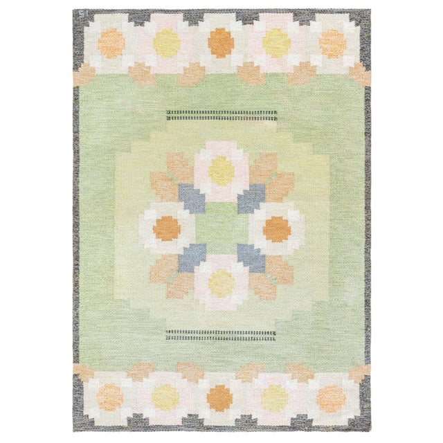 Doris Leslie Blau Vintage Swedish Flat Woven Rug by Ingegerd Silow For Sale
