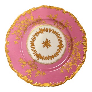 Early 20th Century T & v Limoges Pink + Raised Gold Dessert Plate For Sale