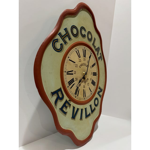 Art Nouveau 1920s French Chocolat Révillon Advertising Wall Clock Painted Tin 23" For Sale - Image 3 of 8
