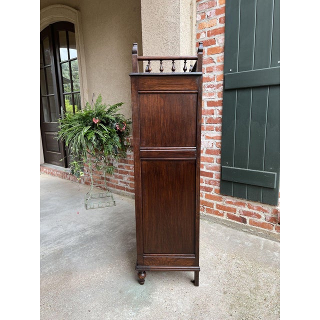 Brown Antique French Carved Chestnut Cabinet Bonnetiere Armoire Breton Brittany Bookcase For Sale - Image 8 of 12