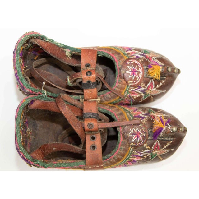 Antique Charogh Decorative Ethnic Shoes, Handcrafted Leather, Turkey, Circa 1900 For Sale - Image 13 of 14