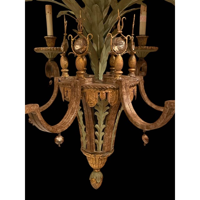 Gold Large Currey & Co Tole Leaf Hollywood Regency Six Light Chandelier (2 Available) For Sale - Image 8 of 9
