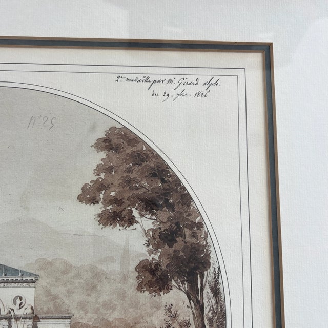 Beaux-Arts Antique 1800s Hand Colored French Beaux-Arts Pavillon De Bains Architectural Watercolor For Sale - Image 3 of 7