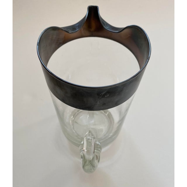 Metal Dorothy Thorpe Glass Silver Rim Pitcher With Handle For Sale - Image 7 of 8