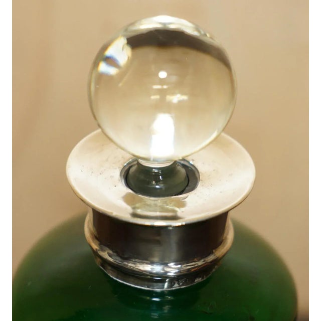 Antique Green Wine Port Spirit Decanter with Sterling Silver Collar, 1904 For Sale - Image 9 of 12