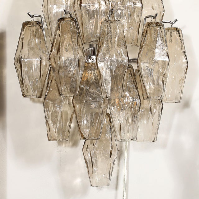 Glass Pair of Modernist Hand-Blown Smoked Murano Glass Diamond Form Polyhedral Sconces For Sale - Image 7 of 12