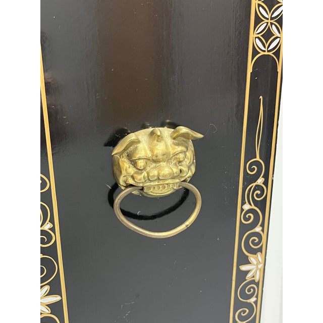 Vintage Chinoiserie Black Lacquer and Soap Stone Maiden Umbrella Stand For Sale - Image 17 of 18