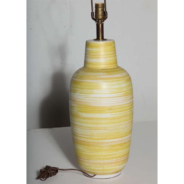 Light Yellow Design-Technics Lemon & White Banded Ceramic Table Lamp, 1950's Unmarked For Sale - Image 8 of 8