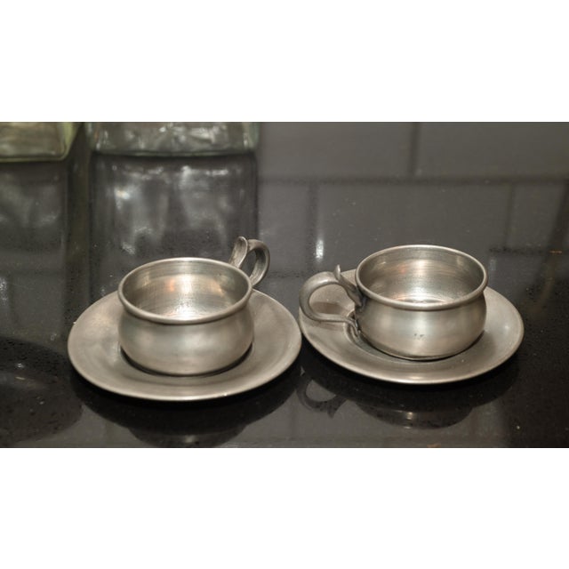 Vintage Italian Pewter Espresso Demitasse Cups and Saucers- 4 Pieces For Sale - Image 4 of 9