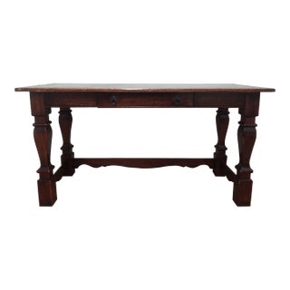South Cone Aged Pine & Leather Top One Drawer Console Table / Desk For Sale