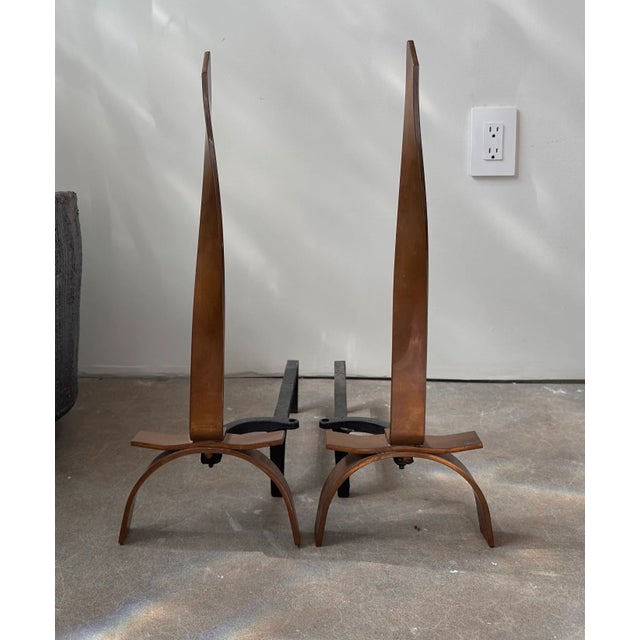 1960s Pair of 1960s Modern Copper Andirons For Sale - Image 5 of 5