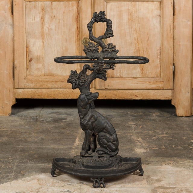 Early 20th Century English Iron Umbrella Stand Depicting a Dog Sitting in front of a Tree For Sale - Image 5 of 11