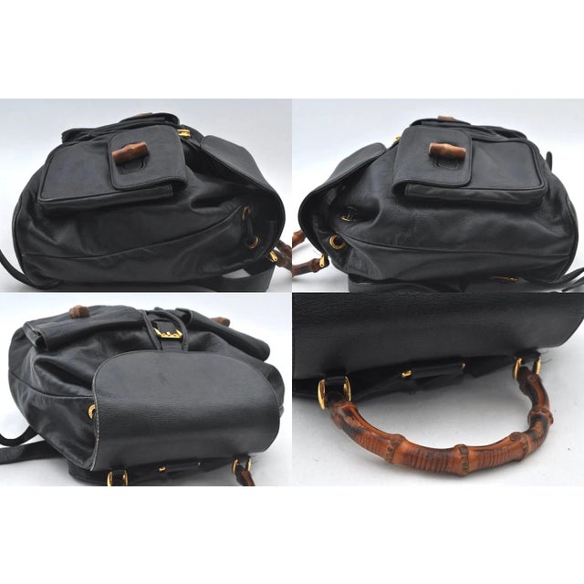 Gucci 1990s Gucci Bamboo Backpack Leather Black For Sale - Image 4 of 13