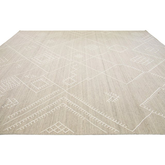 2020s Beige Apadana's Nantucket Collection Flatweave Kilim Coastal Designed Wool Rug For Sale - Image 5 of 11