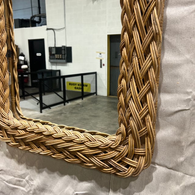 Vintage French Riviera Style Chunky Braided Wicker Mirror For Sale - Image 4 of 6