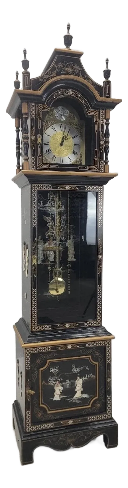 Mid 20th Century Wai Hing Clocks Co. Chinoiserie Lacquer Tempus