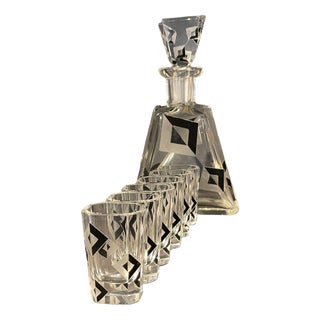 Art Deco Cubist Crystal Liqueur Service by Karl Palda, 1930s, Set of 8 For Sale