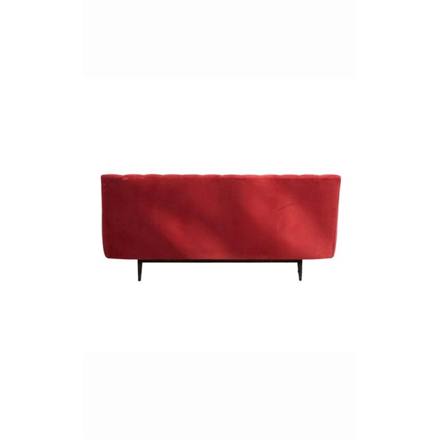 Mid Century Modern Tufted Red Velvet Sofas- a Pair For Sale - Image 10 of 12
