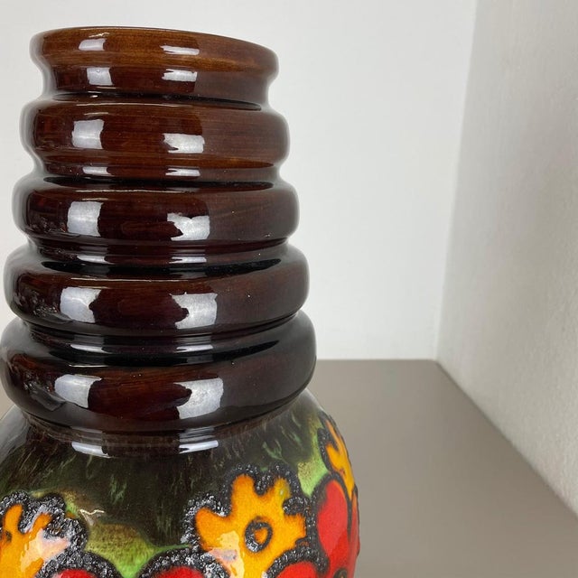 Large Fat Lava Multi-Color Floral Floor Vase from Scheurich, 1970s For Sale - Image 9 of 16