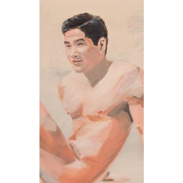 Vintage Painting of an Asian Man, Circa 1980 For Sale - Image 4 of 4