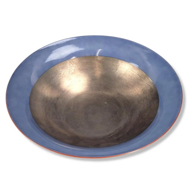 Ceramic Signed Post Modern Iridescent Copper/Smokey Blue Studio Art Bowl For Sale - Image 7 of 13