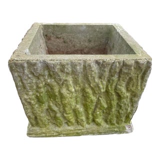 Vintage Aged Square Concrete Brutalist Planter For Sale