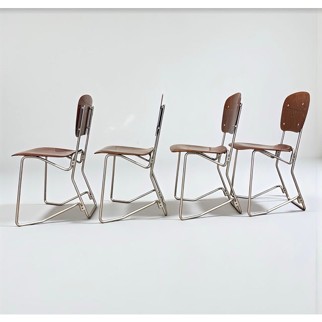 Mid-Century Modern Minimalist First Edition Aluflex Stackable Folding Chairs from Armin Wirth, Switzerland, 1950s, Set of 4 For Sale - Image 6 of 18
